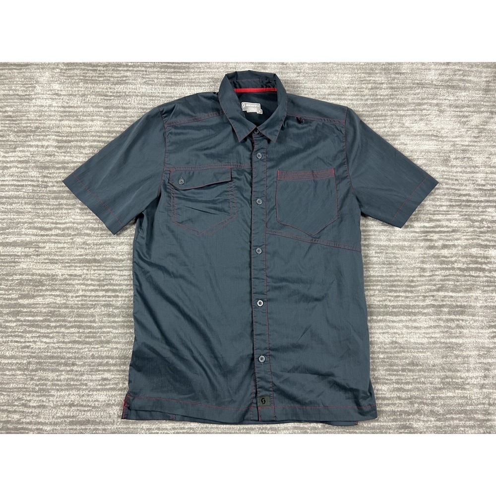 Scott Button Up Shirt Mens Medium Gray Short Sleeve Techwear Ripstop Contrast